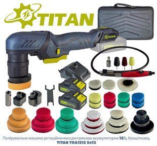 Акумуляторна мініексцентрикова полірувальна машина TITAN TDA1212B SET2 099112940 фото