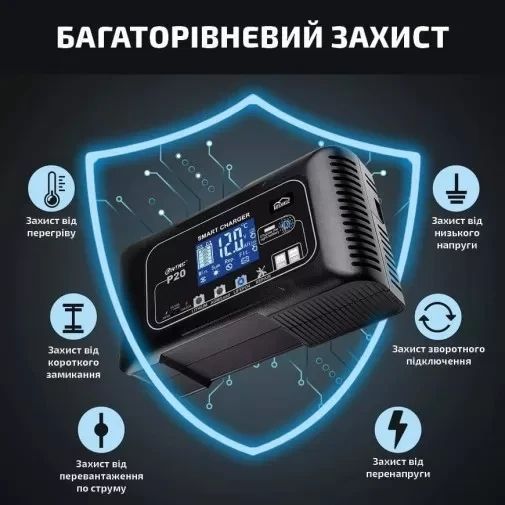 Розумний зарядний пристрій HTRC P20 для AGM, LiFePO4 для гелевих, літієвих і олив'яних акумуляторів 090115379 фото